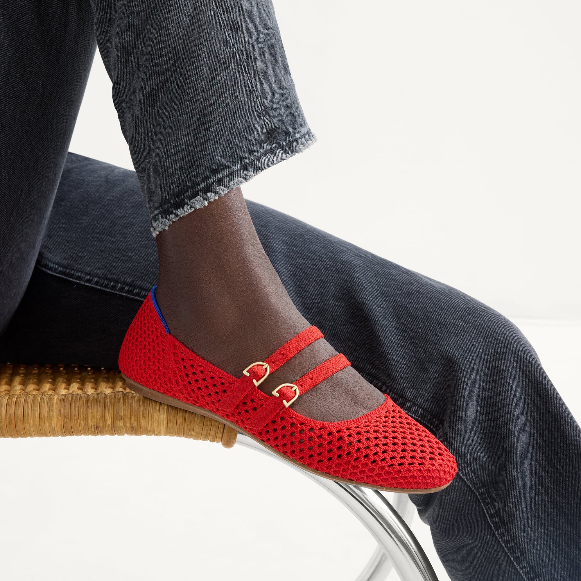 Alternative view of The Double Buckle Mary Jane   Bright Red Mesh